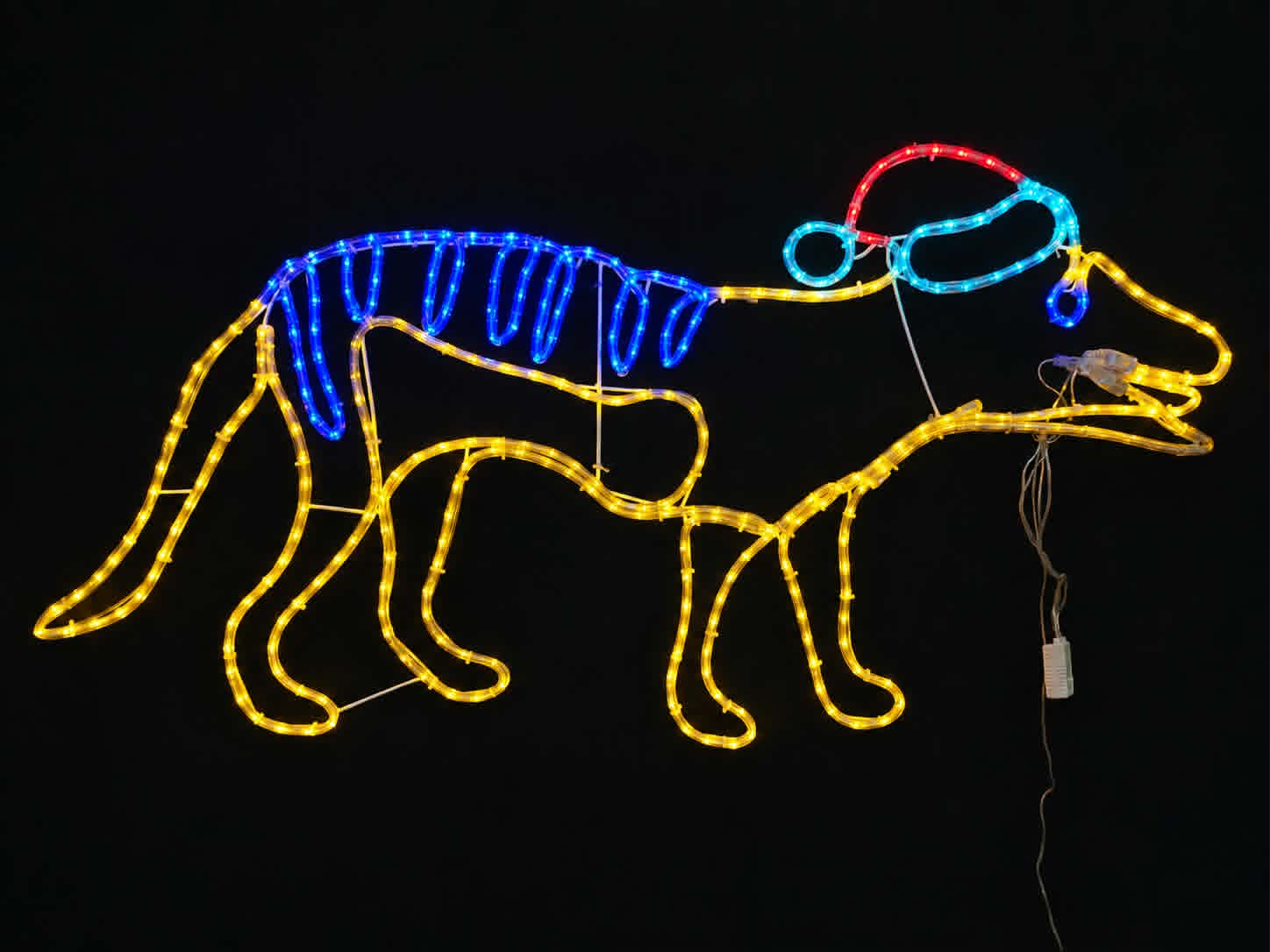 Tasmanian Tiger Christmas Light Motif, lights on against black background, Neon Noel, Hobart, Tasmania, Australia