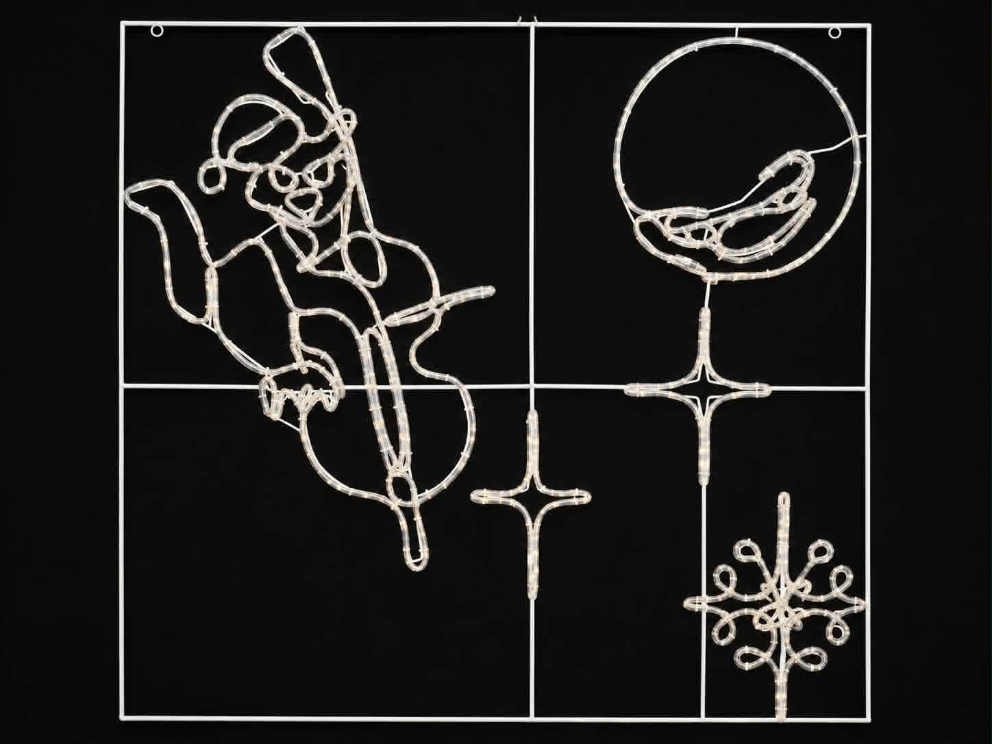 Cat and fiddle square Christmas light motif with lights off against a black background