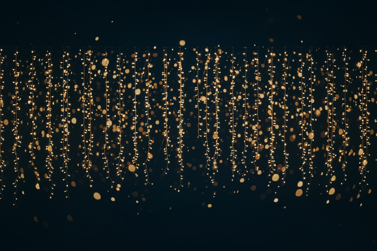 Warm white festive string lights with a dark background