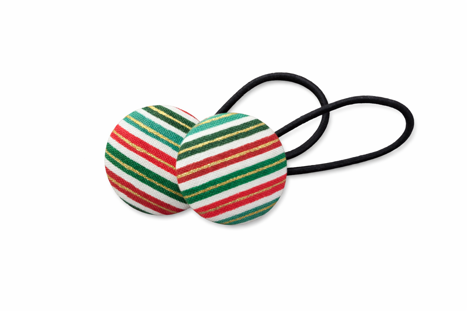 Handmade Red and Green Stripe Christmas Hair Ties, Overall Photo