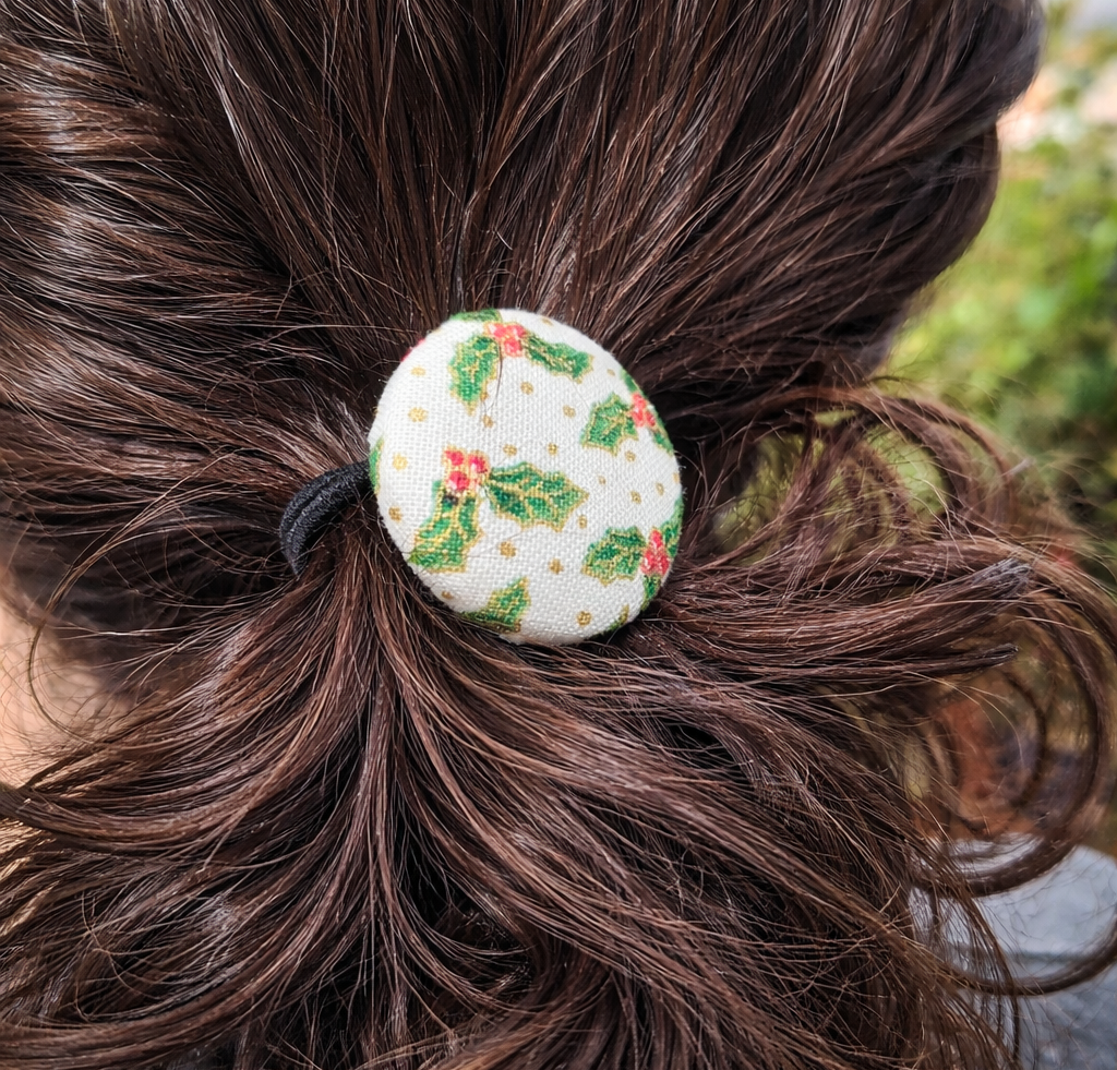 Handmade Holly Christmas Hair Ties, In ponytail