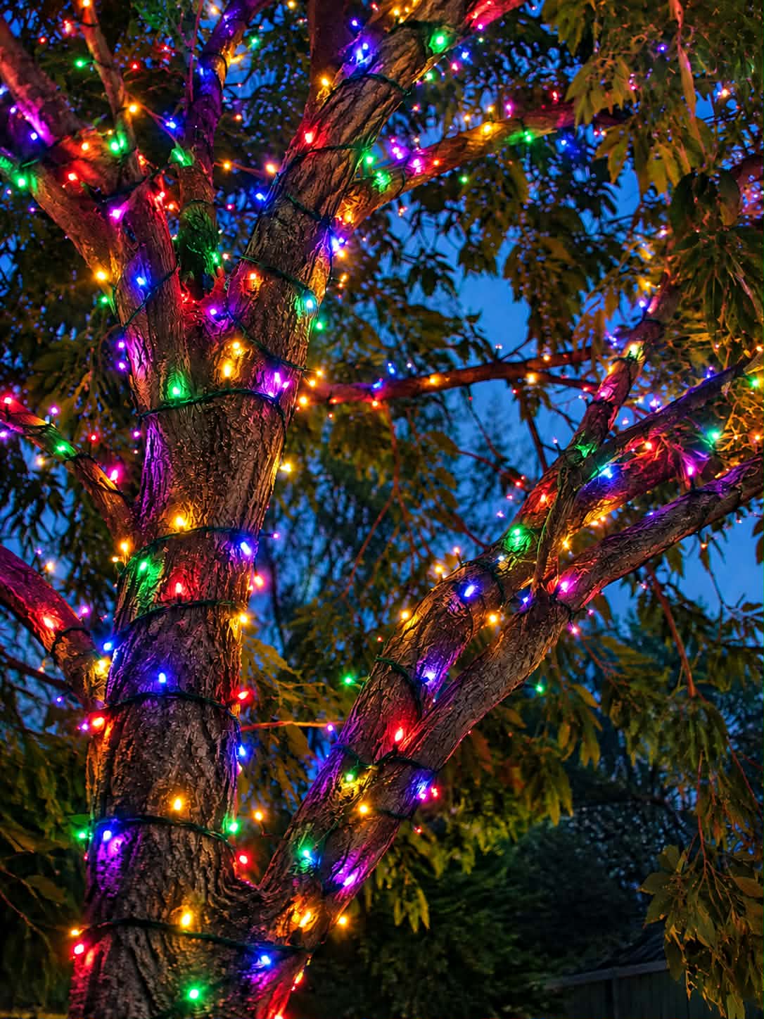 Neon Noel-Multicolour String Lights 20m-Lights On Outdoors in a Tree-Hobart-Australia-Tasmania
