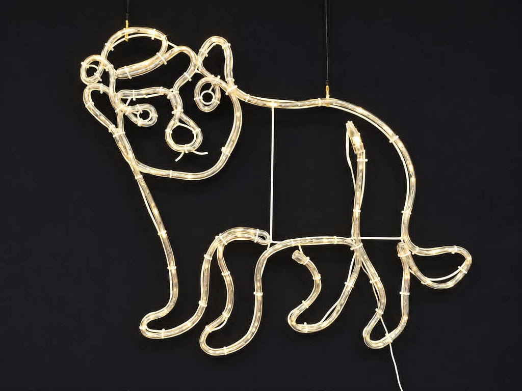 Tasmanian Devil Christmas Light motif against a black background with lights off, Neon Noel, Hobart, Tasmania, Australia