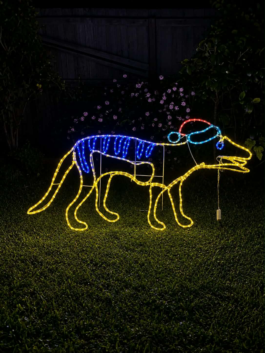 Tasmanian Tiger Christmas Light Motif outdoors, Neon Noel, Hobart, Tasmania, Australia